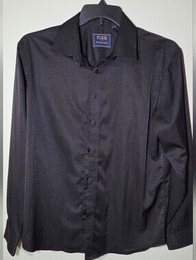 Flex Men's Luxury Collection Black Button Front Dress Shirt Size Medium